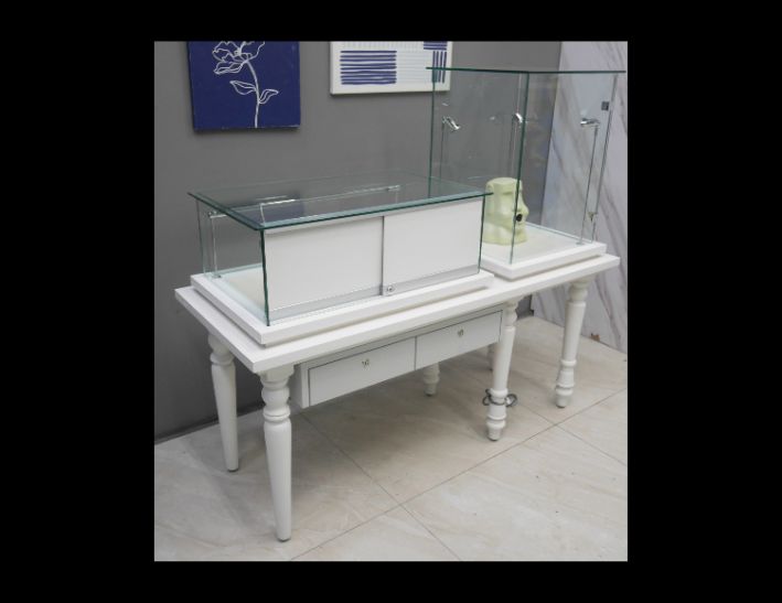 二手 白色 150公分 平面展示櫃 玻璃櫃 公仔櫃 櫥櫃