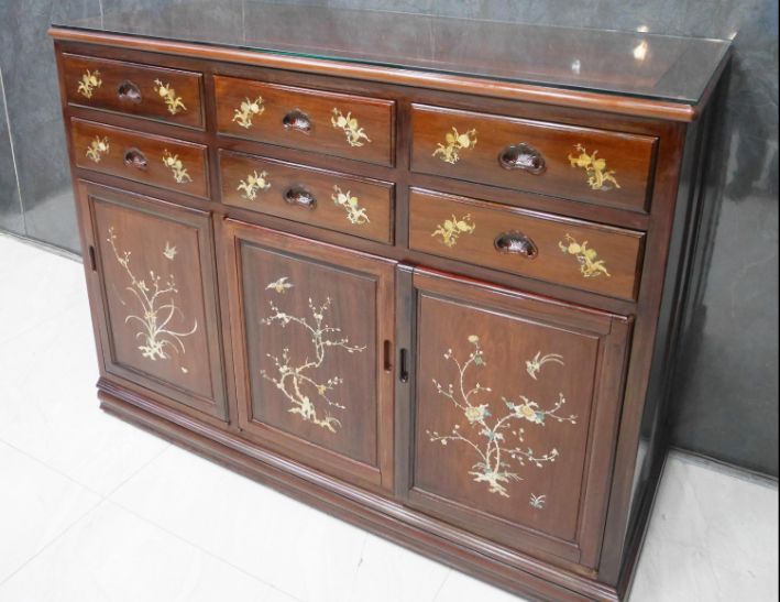 二手 紫檀木鑲貝 141公分 餐邊櫃 電器櫃 櫥櫃 廚櫃 