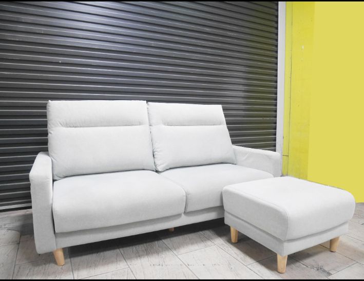 二手 米色 貓抓布 雙人沙發含凳 L型沙發 客廳沙發