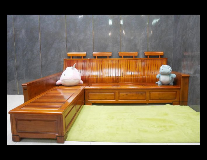 二手 樟木全實木 253公分 L型沙發 木製沙發 實木組椅 客廳沙發