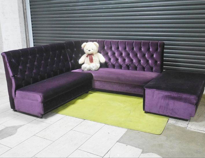 二手 布沙發 紫色絨布鑲鑽 L型沙發 客廳沙發 會客沙發