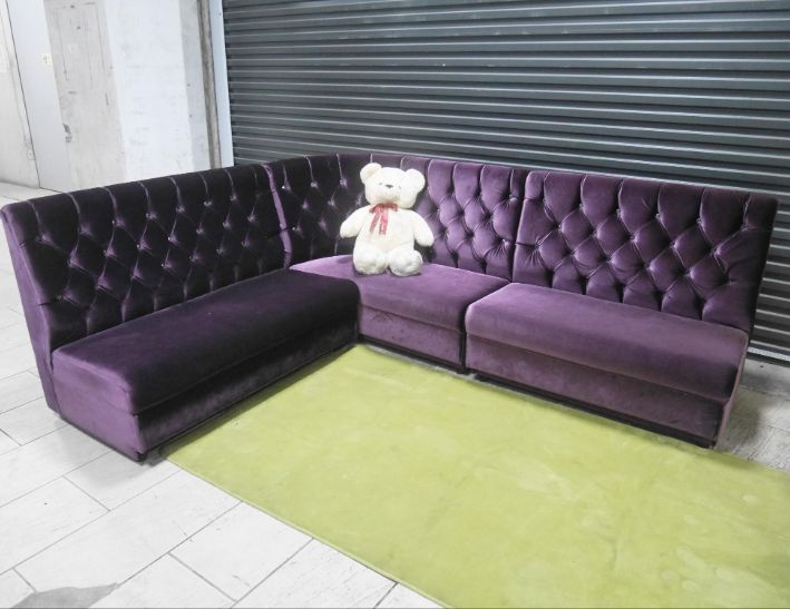 二手 布沙發 紫色絨布鑲鑽 L型沙發 客廳沙發 會客沙發