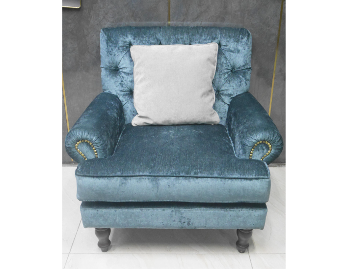 二手 單人沙發 藍色絨布 布沙發 客廳沙發 主人沙發