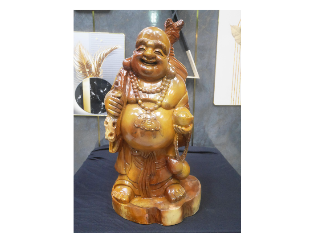 二手 古董藝品 彌勒佛 風水擺件 佛像 木雕 招財進寶