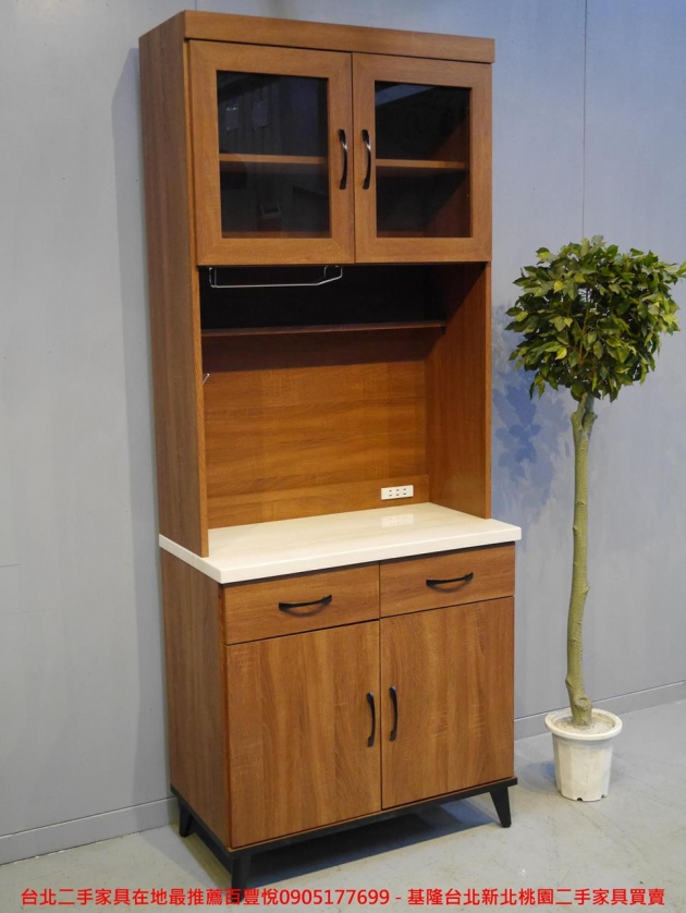 限量新品83公分木紋色人造石面餐櫃 廚房櫃 櫥櫃 置物收納櫃 儲物櫃 邊櫃電器櫃 2