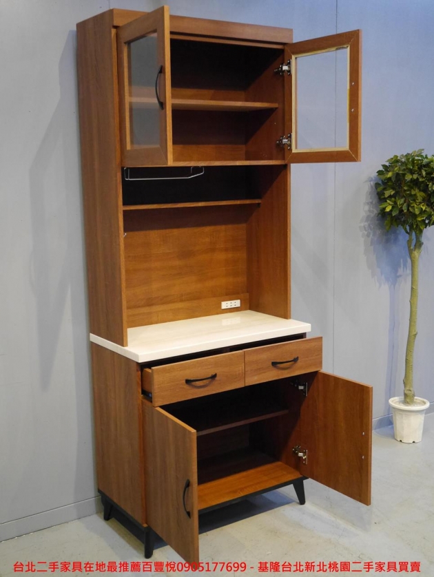 限量新品83公分木紋色人造石面餐櫃 廚房櫃 櫥櫃 置物收納櫃 儲物櫃 邊櫃電器櫃 5