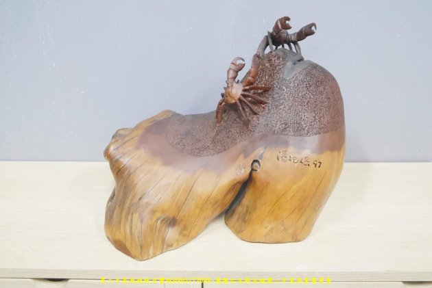 二手紅豆杉原木雕刻螃蟹藝術品 擺飾 擺件 裝飾 收藏 1