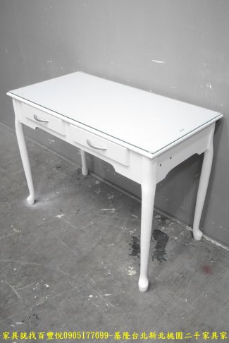 二手 白色 100公分 二抽 玻面 書桌 置物桌 寫字桌 工作桌 電腦桌 4