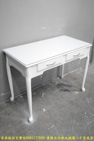 二手 白色 100公分 二抽 玻面 書桌 置物桌 寫字桌 工作桌 電腦桌 5