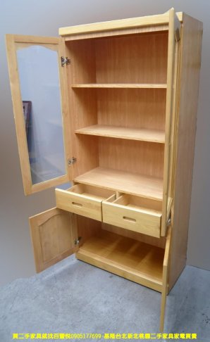 二手書櫃 松木 84公分 半實木 玻璃書櫃 展示櫃 邊櫃 收納櫃 置物櫃 儲物櫃 4