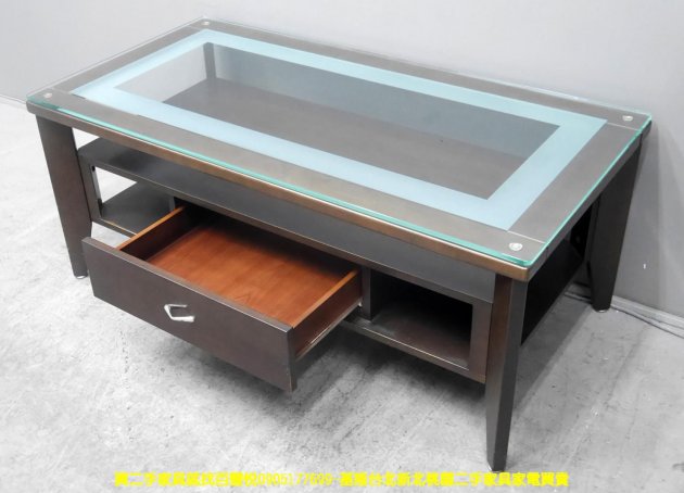 二手茶几 胡桃色 4尺 玻璃 客廳桌 沙發桌 置物桌 矮桌 置物桌 收納桌 儲物桌 邊桌 4
