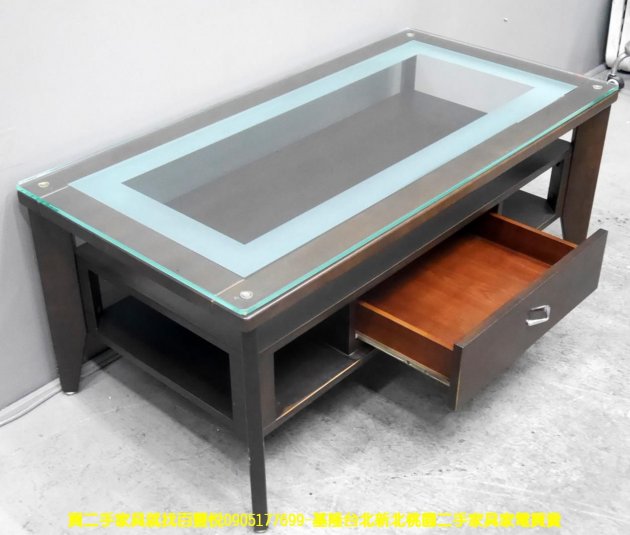 二手茶几 胡桃色 4尺 玻璃 客廳桌 沙發桌 置物桌 矮桌 置物桌 收納桌 儲物桌 邊桌 5