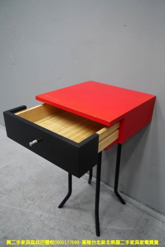 二手床邊櫃 時尚風 黑紅色 35公分 單抽 邊櫃 矮櫃 抽屜櫃 置物櫃 儲物櫃 造型櫃 5