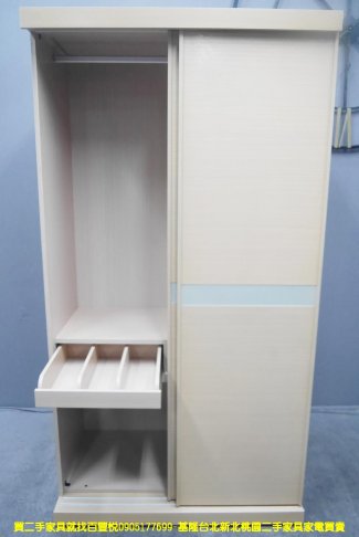 二手衣櫃 白橡色 103公分 推門衣櫃 衣櫥 房間櫃 儲物櫃 置物櫃 單人衣櫃 收納櫃 邊櫃 5