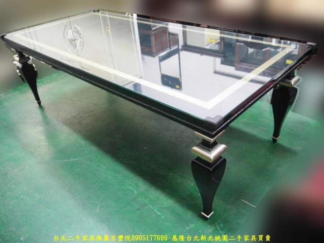 二手歐式金箔8尺玻璃大餐桌 施華洛世奇水鑽吃飯咖啡桌 4