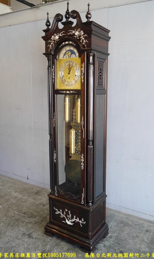 頂級印尼黑檀鑲貝古董鐘 物件稀有老爺鐘咕咕鐘落地鐘擺鐘 2