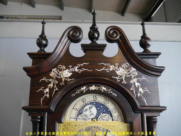 頂級印尼黑檀鑲貝古董鐘 物件稀有老爺鐘咕咕鐘落地鐘擺鐘 3