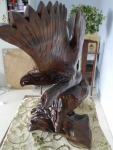 樟木色實木雕刻宏偉雄鷹 擺飾品 裝飾品 大鵬展翅擺件