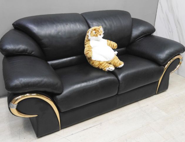 二手 黑色 200公分 半牛皮沙發 會客沙發 辦公沙發 