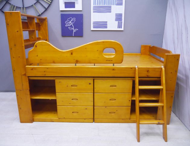 二手 揚龍松木全實木 單人加大床架 3.5尺 中高床架