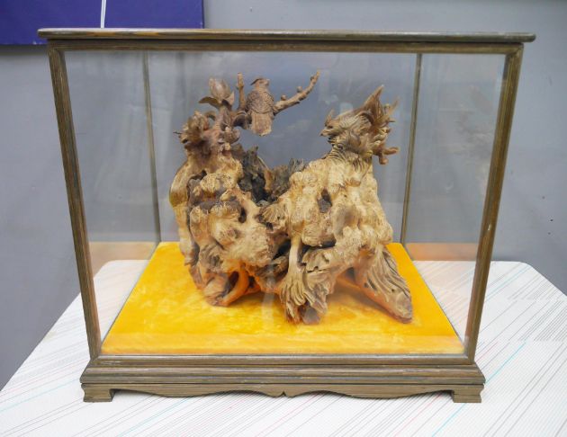 二手 雙鳥枝頭鳥 藝品 木雕品 雕刻品 擺飾品