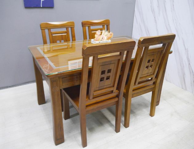 二手 餐桌椅 樟木色實木 1桌四椅 會客桌椅 咖啡桌椅