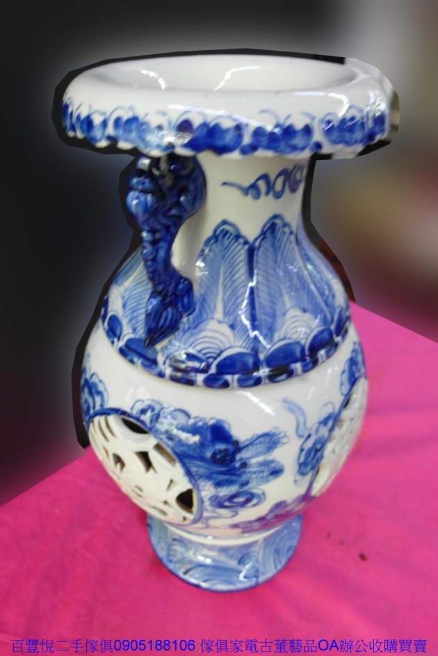 二手青花瓷 龍騰雲端圖瓷器 擺飾藝品 收藏花瓶 展示品 4