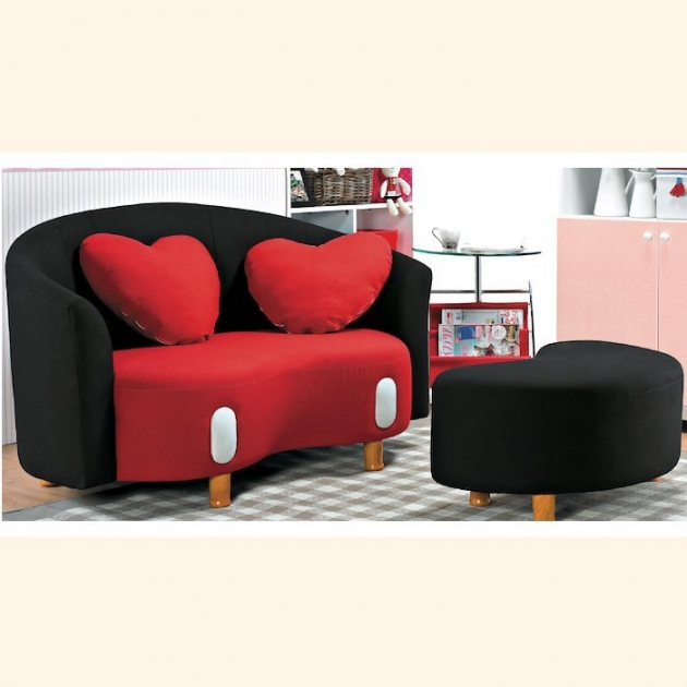 新品出清米奇造型黑紅色雙人布沙發有腳凳 會客沙發 接待沙發 套房沙發 客廳沙發 1