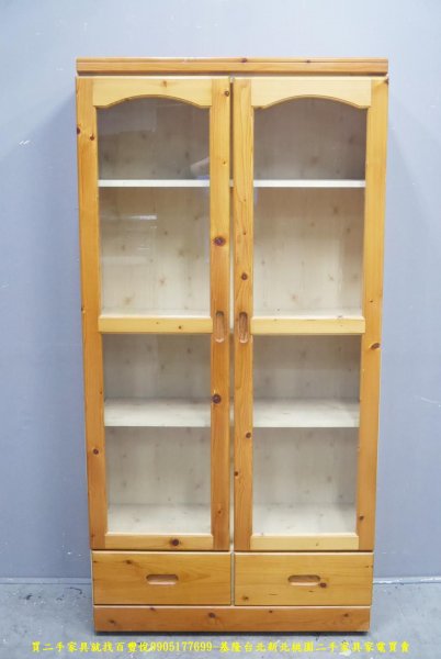 二手松木 90公分 玻璃書櫃 半實木 置物櫃 收納櫃 展示櫃 邊櫃 儲物櫃 櫥櫃