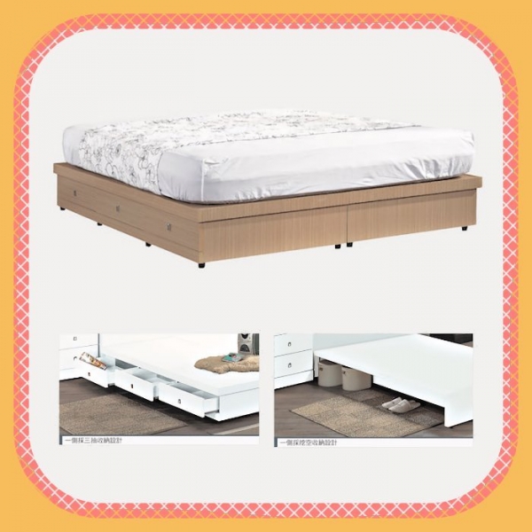 限量新品白橡色5*6雙人標準三抽床底 5尺收納床底床台